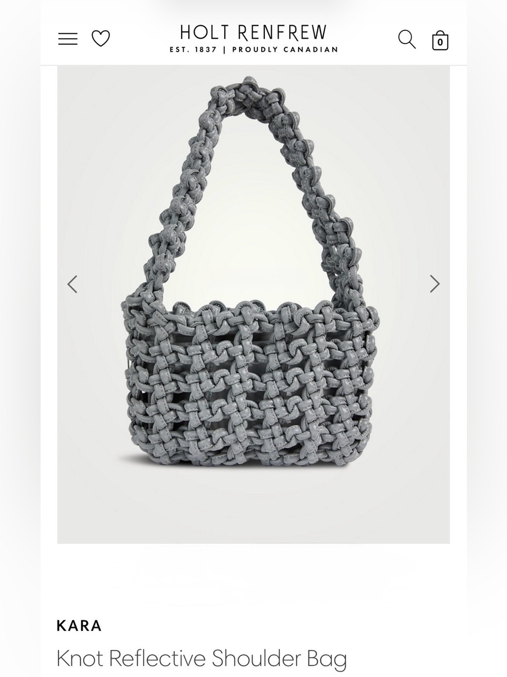 NWT KARA Gray Hand-Knotted Reflective Satin Armpit Bag